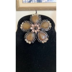 Vintage Three Dimensional Flower Brooch with Rhinestones
